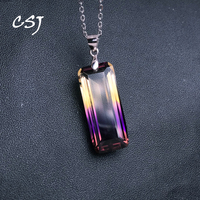 CSJ Elegant Natural Ametrine Pendant Sterling 925 Silver Gemstone 10*20mm 9.5ct Necklace for Women Birthday Party Jewelry Gift