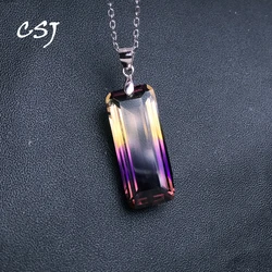 CSJ Elegant Natural Ametrine Pendant Sterling 925 Silver Gemstone 10*20mm 9.5ct Necklace for Women Birthday Party Jewelry Gift
