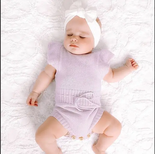 Newborn Baby Girl Sweater Romper Ruffle Sleeve Knitted Jumpsuit Bodysuit  Outfits Fall Winter Clothes