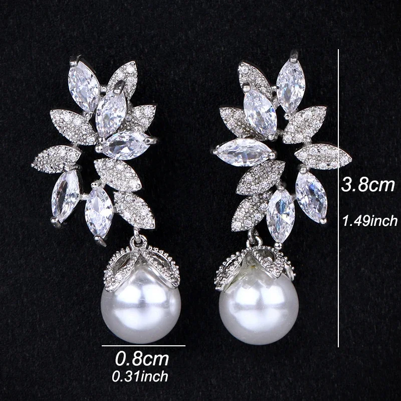 LXOEN Bohemian Sterling Pearl Jewelry Cubic Zirconia CZ Drop Pearl Earrings for Women Anniversary Birthday Idea Gift
