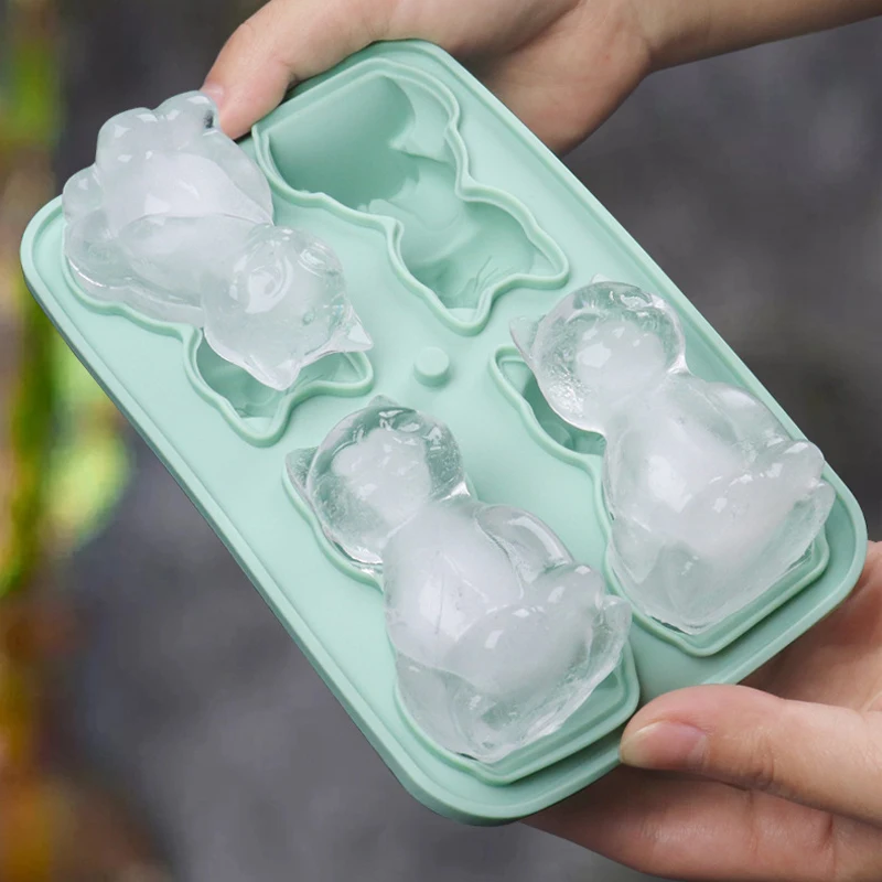 3D Cute Cat Ice Cube Molds 4 Holes Silicone Ice Cube Tray Animal Shape Ice Mold Ice Ball Maker Kitchen Bar Ice Cube Mold Tool