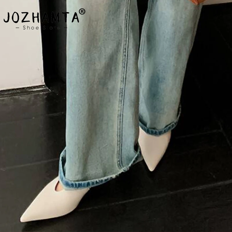 JOZHAMTA, размер 34–43, 2026, женские туфли-лодочки из натуральной кожи, женские туфли на высоком каблуке, пикантные вечерние офисные женские модельные туфли с острым носком