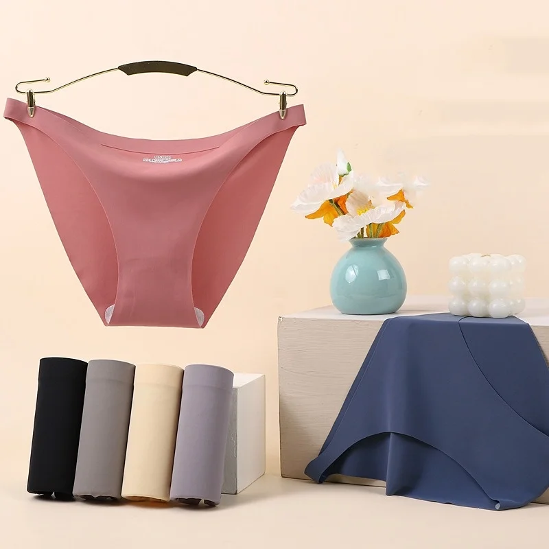 3PCS/Set Seamless Briefs Panties Sexy Ice Silk Underwear Women Low Waist Underpants Female Soft Solid Ultra-thin Lingerie