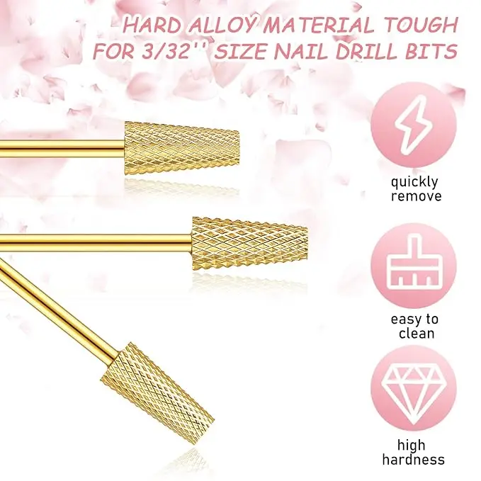 Punta da trapano per unghie in carburo di tungsteno con canna conica Lima acrilica Strumenti per cuticole per rimozione gel Salon Home Manicure Pedicure Oro