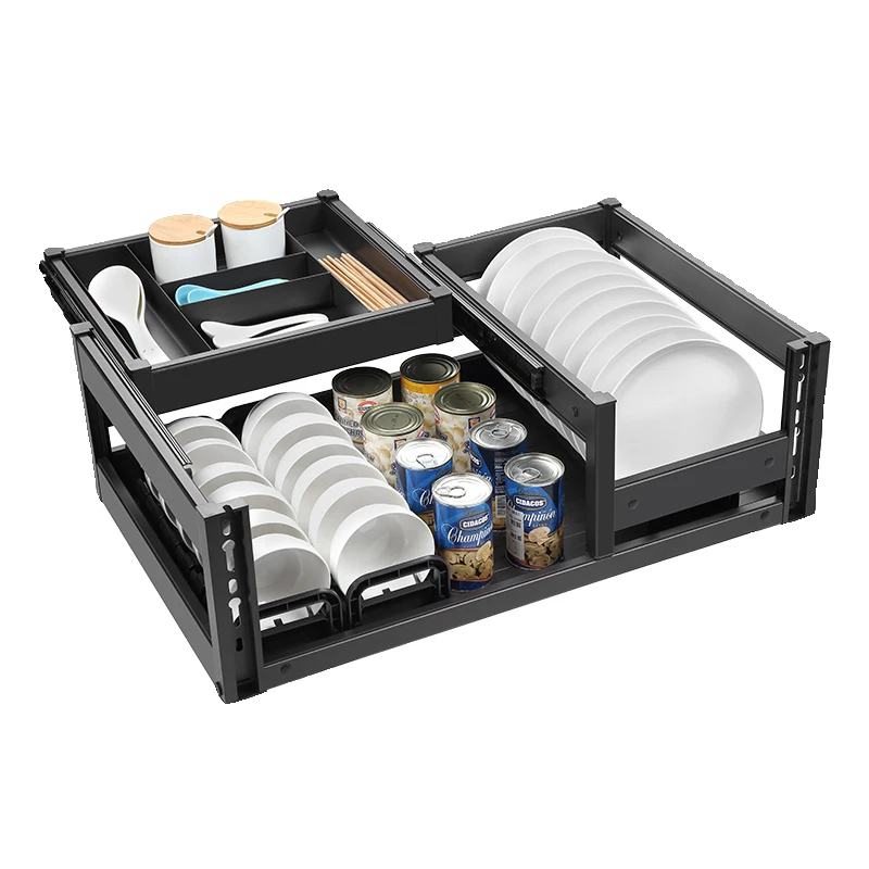 Summit Organizzatore per cassetti per cestini da cucina estraibili a 3 livelli con vassoio per posate, armadio completamente in lega di alluminio per piatti