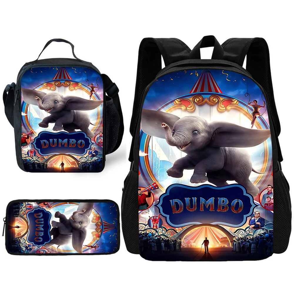 Cute Dumbos Child School Backpack with Lunch Bags ,Pencil Bags ,School Bags for Boys Girls Best Gift