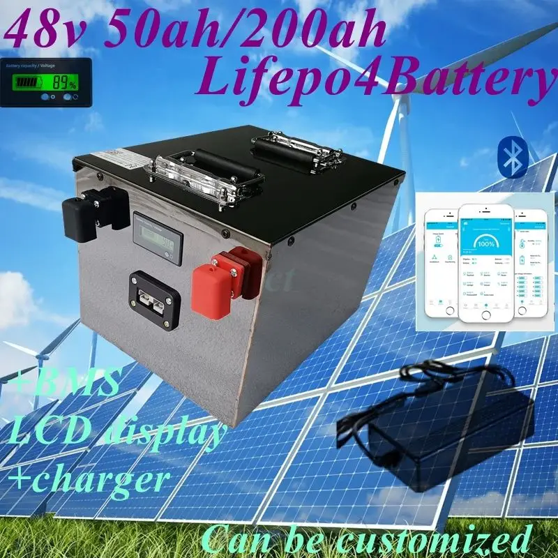

48 В LiFePO4 Литий-железный Phosp Новый аккумулятор 50 Ач 100 Ач 200 Ач Встроенный Bluetooth BMS ненависть для солнечной тележки для гольфа RV Storage Boa