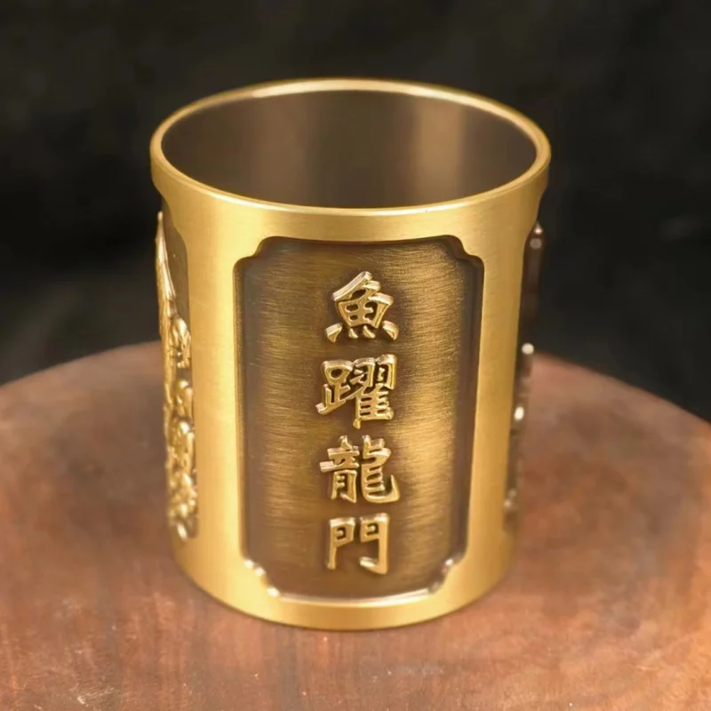 Brass Gold Exam Success Fish Leaping Over the Dragon Gate Pen Holder