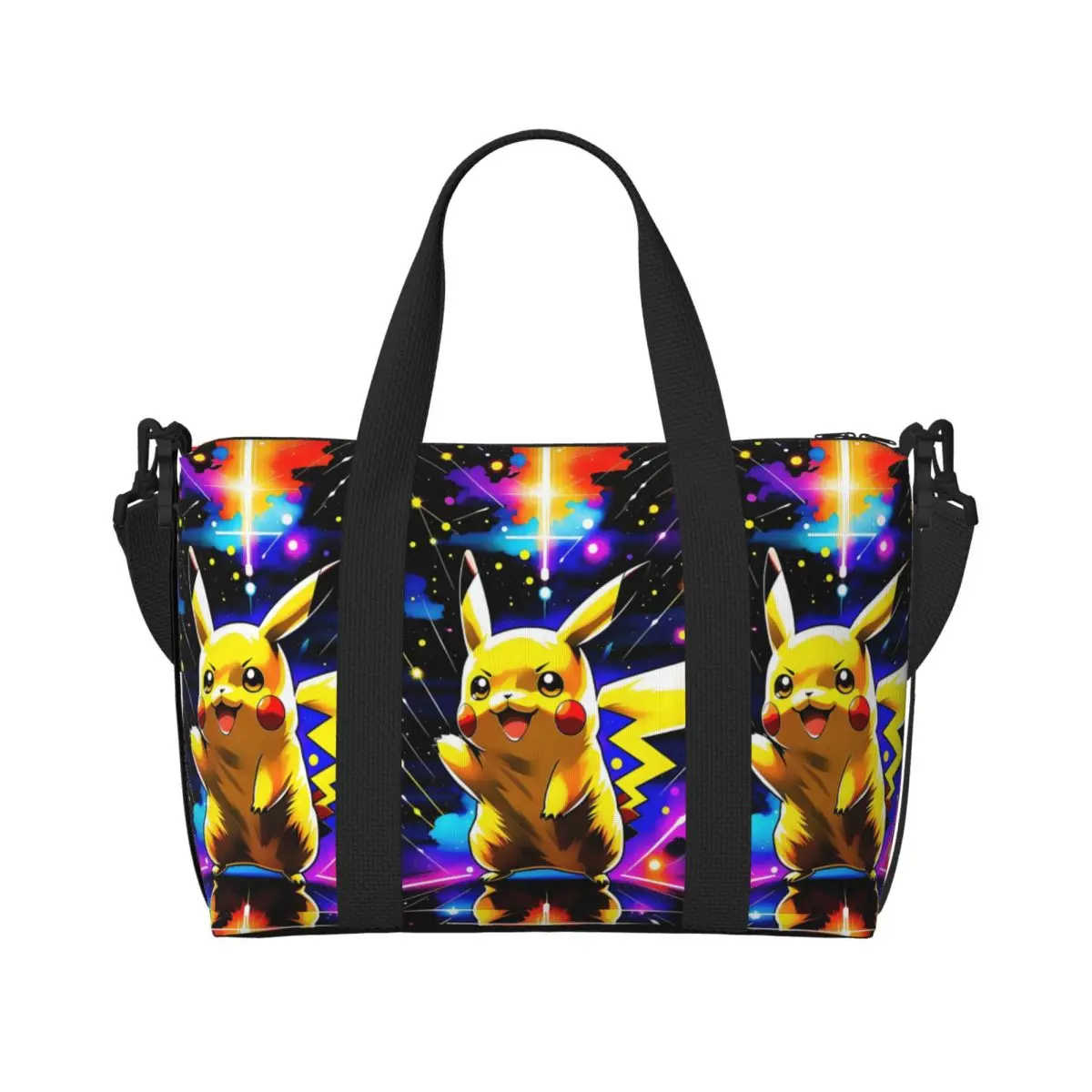 

Custom P-Pikachus Beach Tote Bag Women Cute Cartoon Big Compartment Gym Beach Travel Bags