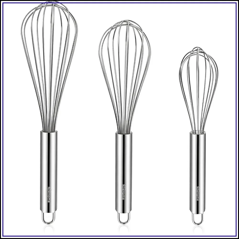 8" 10" 12" Stainless Steel Whisk Set, 3-Pack Kitchen Wire Whisks for Cooking, Whisking, Blending, Beating, Stirring