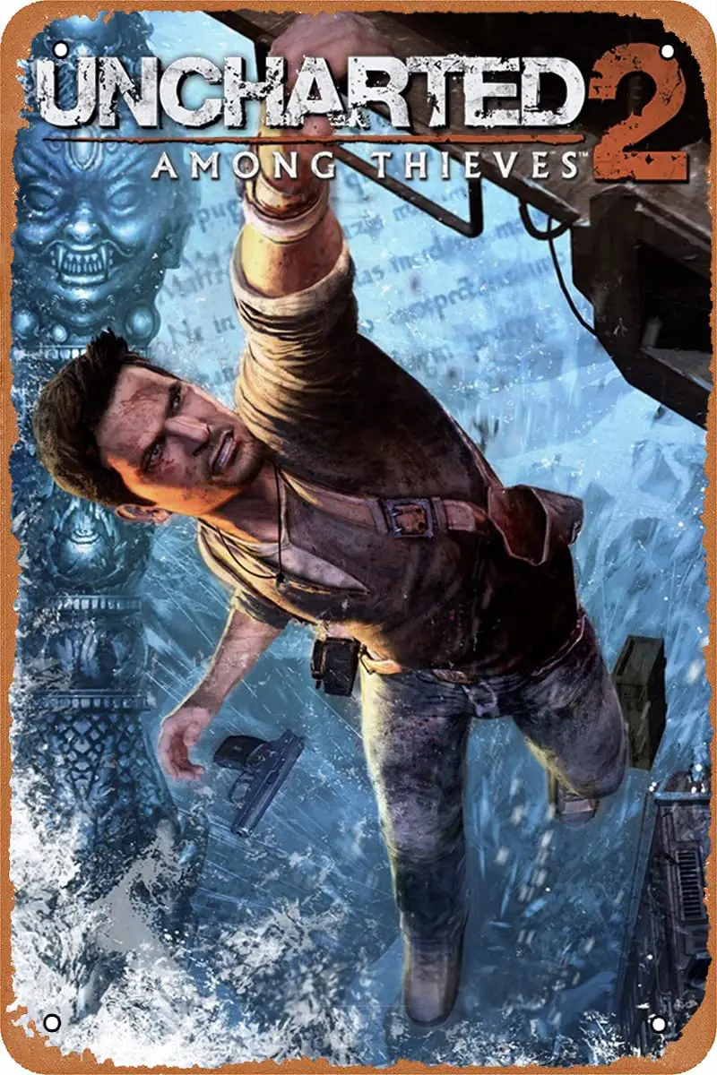 Uncharted 2 Among Thieves Game Poster,Game Metal Tin Sign,Vintage Retro Wall Decor 8X12Inch sign