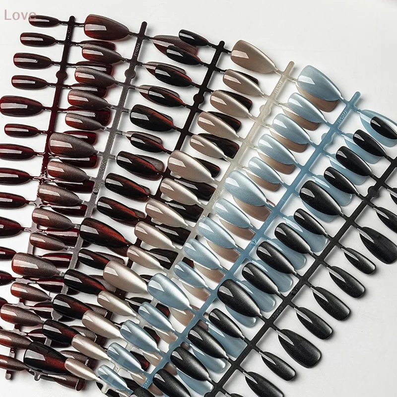 30 Uds uñas hechas a mano gradiente ojo de gato prensa en uñas postizas puntas de uñas cortas medianas diseño Popular decoración flor conjunto de cobertura completa