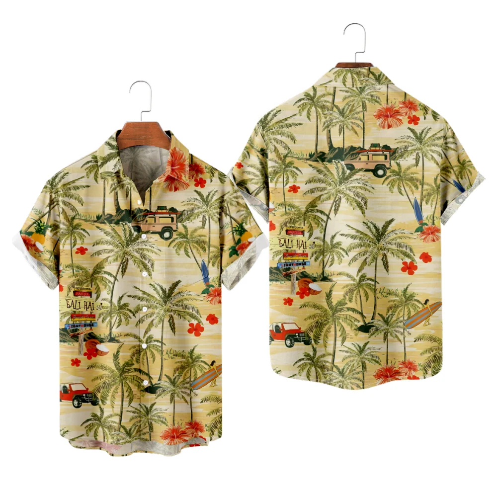 

Мужская гавайская рубашка, желтые богемные топы Aloha, модная креативная пляжная рубашка для летних каникул