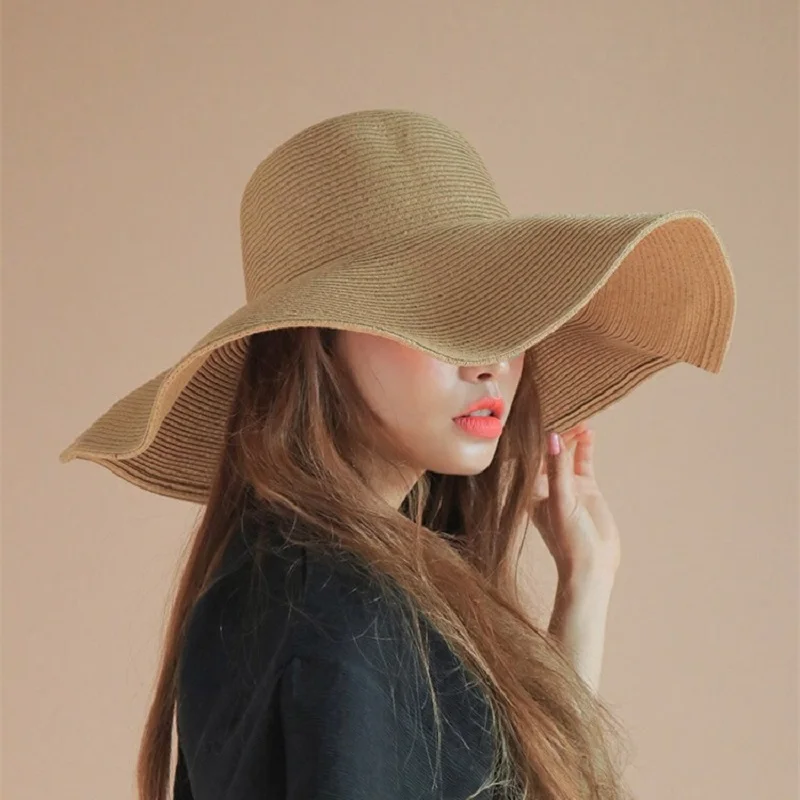 2024 Women's Straw Hats Panama Caps Beach Summer UV Protection Super Wide Brim Panama Floppy Beach Ladies Bow Hat