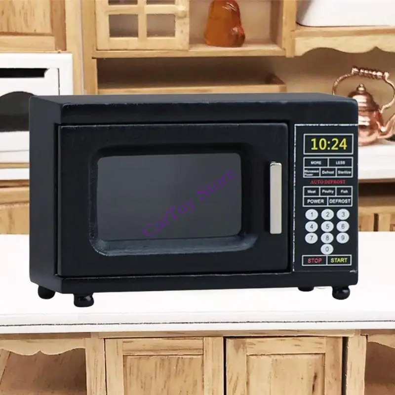 Detalle realista microondas madera en miniatura para cocina modelo a escala 1/12