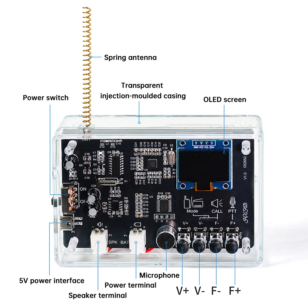 Kit eletrônico de interfone micro usb, faça você mesmo, com concha, display digital oled de 0.96 polegadas, bk4802p, rf + rda5807, chip duplo 409.85mhz