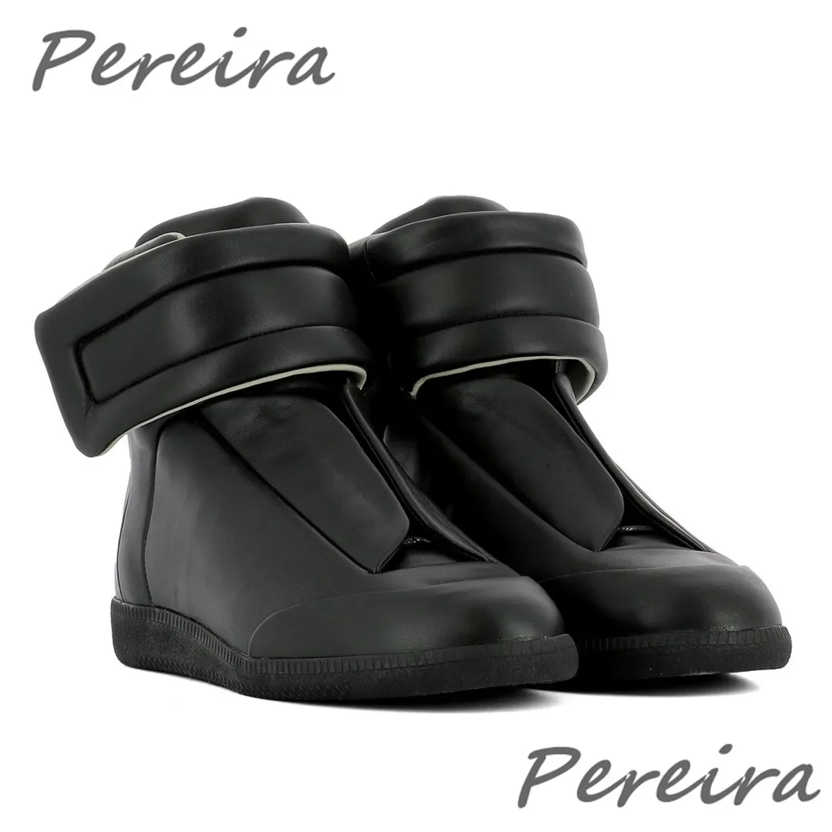 Black Genuine Leather Men's Casual Shoes Street Style Round Toe High-Top Sneakers Autumn Winter Mixed Colors Outdoor Men Boots