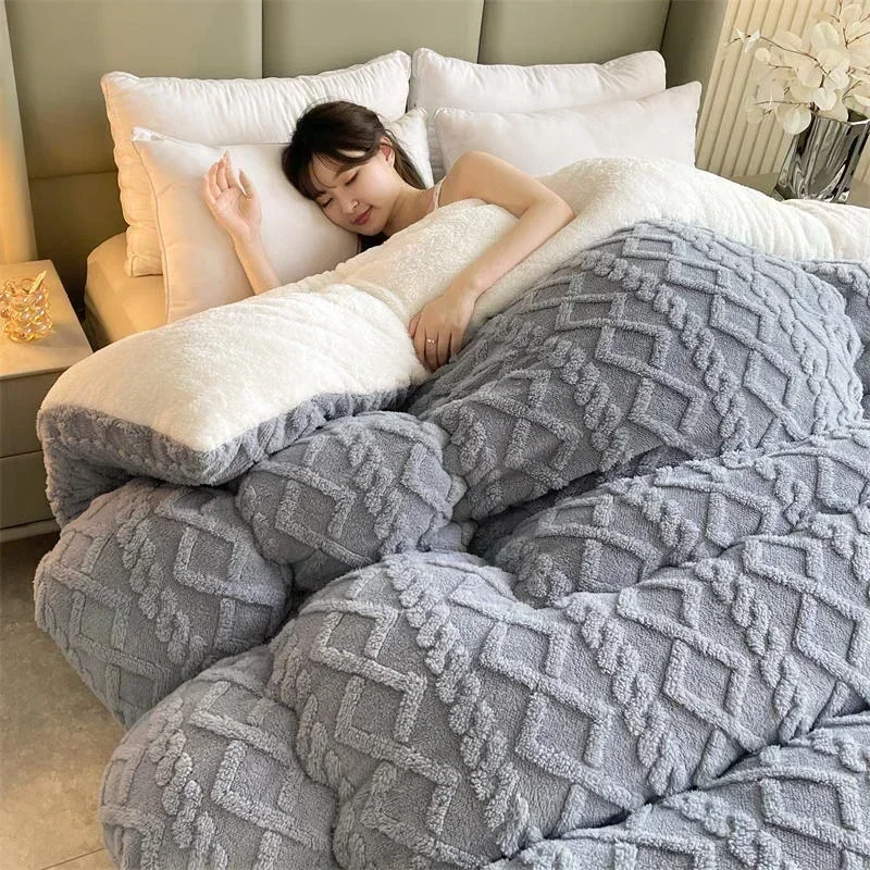 High-quality Thickened Winter Warm Bed Blanket Artificial Lamb Cashmere Weighted Blankets Thicker Warmth Duvet Quilt Comforter