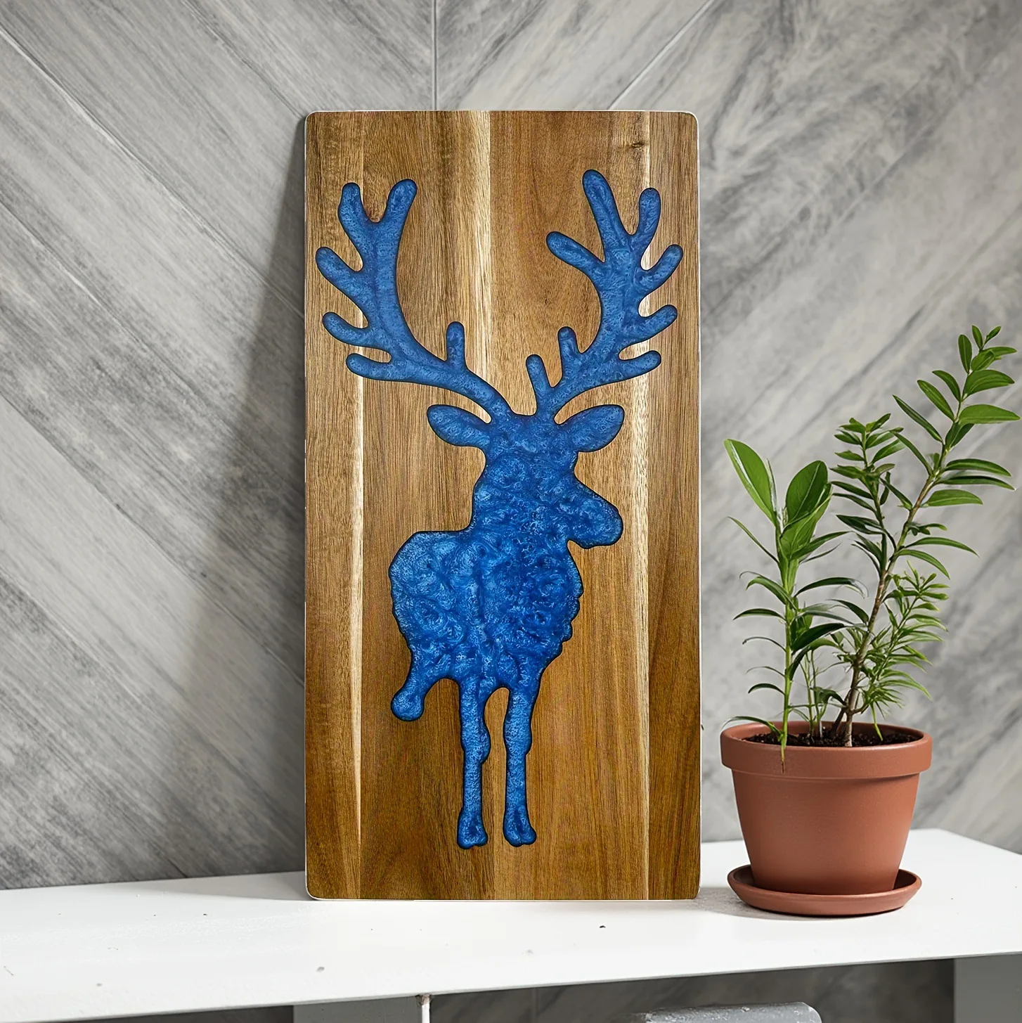 

Декоративная разделочная доска из дерева акации для кухни, приготовление еды, эпоксидная смола, узор оленя, сервировочные доски для посуды на Рождество
