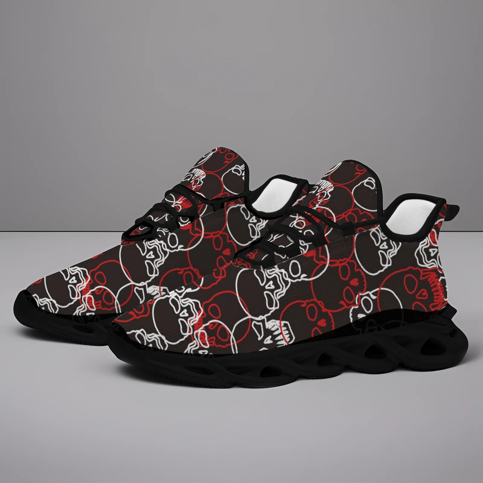 

Customized Red and white skull line casual sports shoes, men's and women's styles, running shoes, lightweight mesh shoes