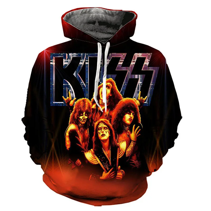 Fashion KISS Rock Band Cool Hoodies 3D Printed Man Women Hip Hop Hoodie Streetwear Pullovers Hooded Sweatshirts Kids Clothing