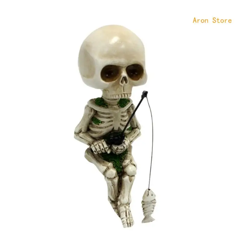 

Halloween Skeleton Fishing Statue Decorations Fishing Skull Resin Figures for Halloween Home Garden Ornament Gifts H3CF