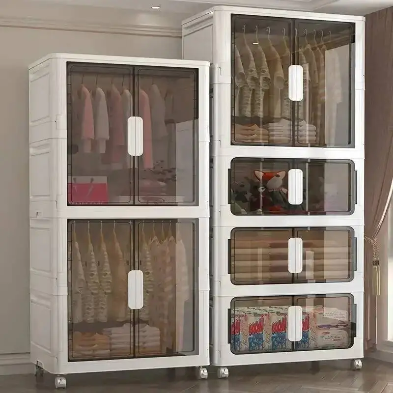 Clothes Wardrobe Organizer Foldable Organizer Cupboard Movable Storage Cabinets for Home Use Clothing Containers Bin with Wheels