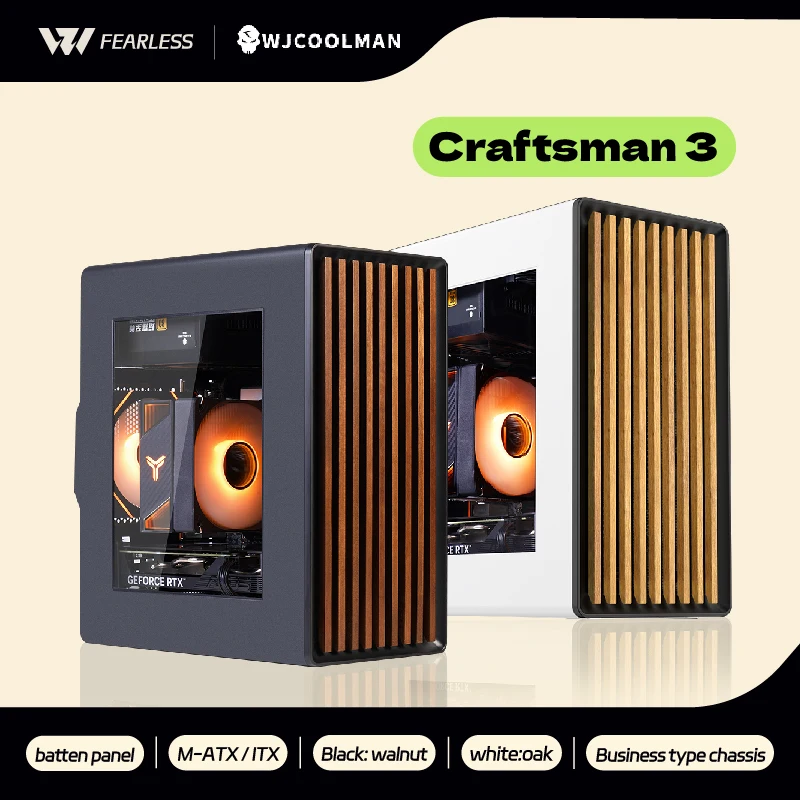 

Корпус для ПК WJCOOLMAN Craftsman 3 MTAX с прозрачной стеклянной панелью и деревянными вставками, для геймеров, бизнеса и домашнего использования, мини-корпус для компьютера.