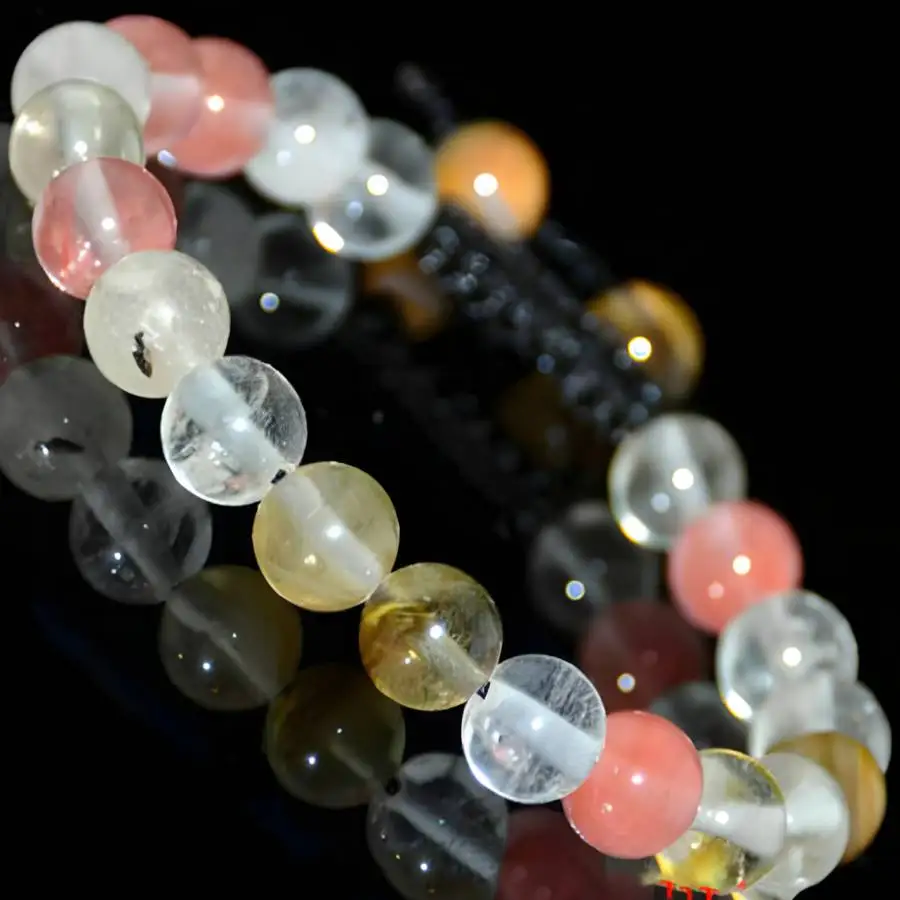 

8mm Handmade Multi-Color Crystal Beaded Bracelet Rose Quartz Citrine Clear Quartz Jewelry Gift for Her