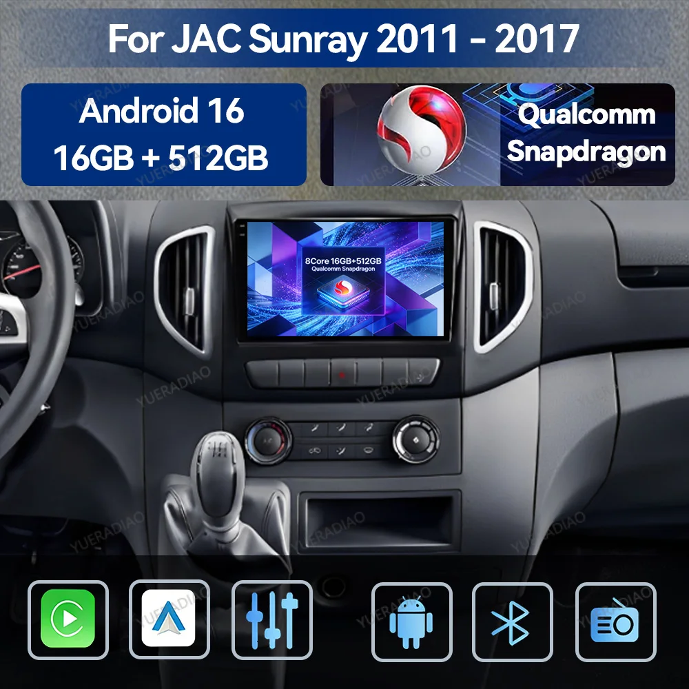 Android 16 Car Radio For JAC Sunray 2011 - 2017 BT GPS NAVI 4G WIFI Head Unit Multimedia Video Player Qualcomm QLED 2DIN LTE 5G