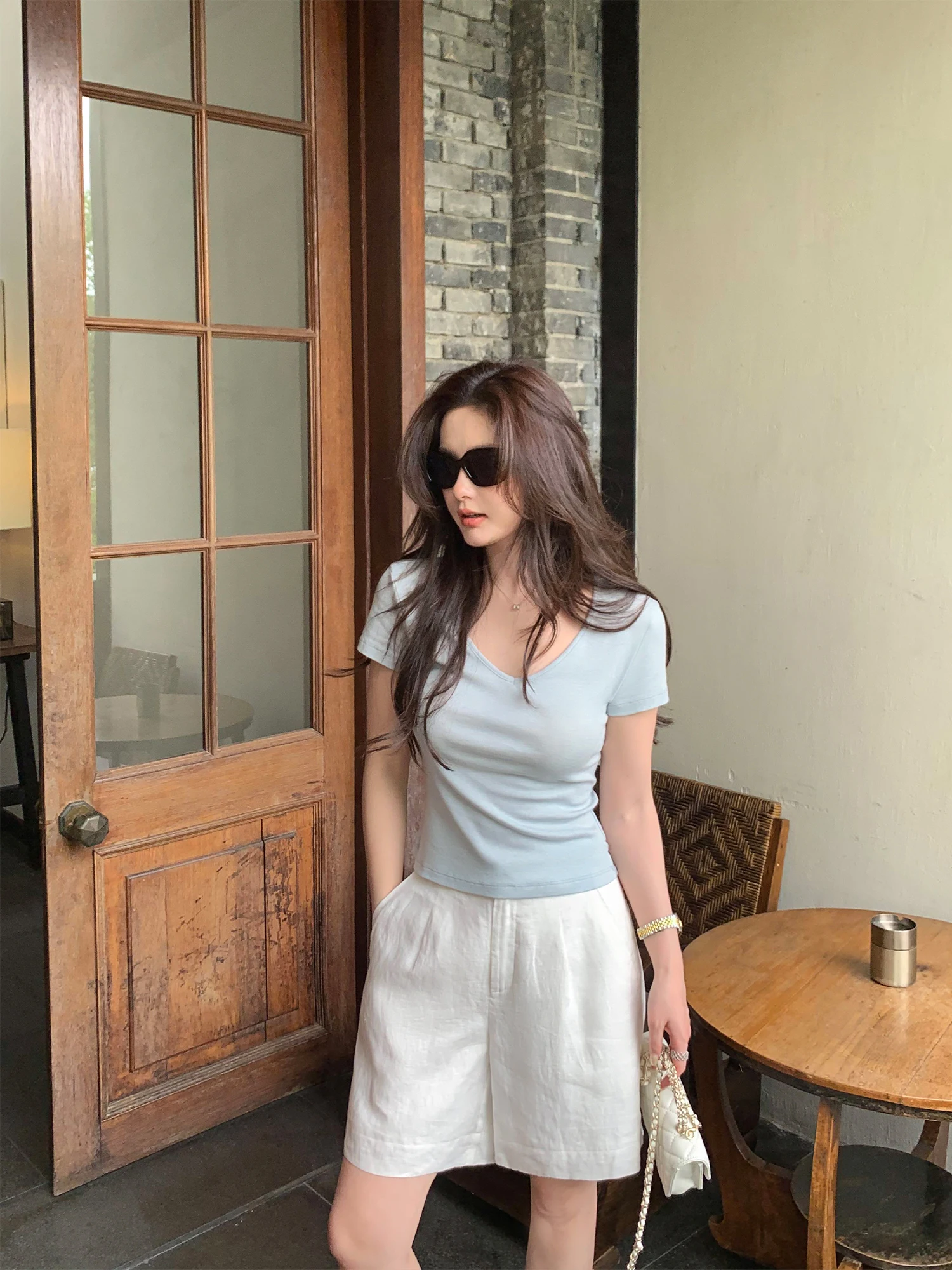 

Pusumede High Waist Wide Leg Short Pants Women's Minimalist Casual A-Line Five-Point Pants Linen Fabric Comfortable Commuting