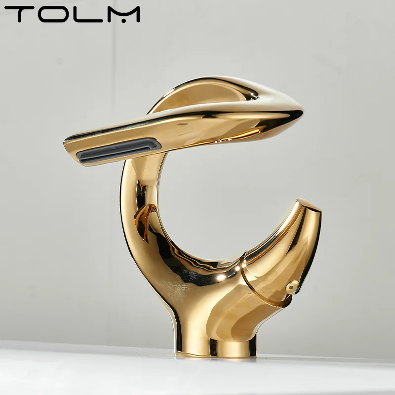 

TOLM Basin faucet brass waterfall bathroom basin hot and cold mixer faucet single handle crane chrome mixer faucet