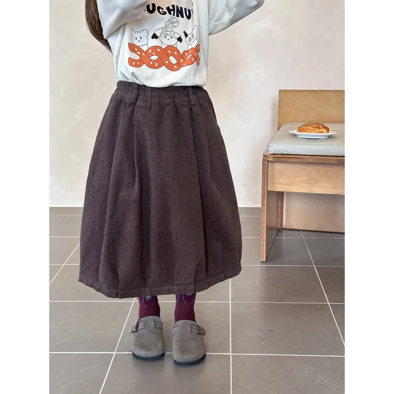 

A.2025Girls Spring and Autumn New Retro Polka Dot Versatile Mid-Length Skirt