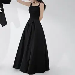 Vestido De Novia De línea A con tirantes finos, vestido De Novia largo hasta el suelo, satén negro, elegante y Simple, 2023