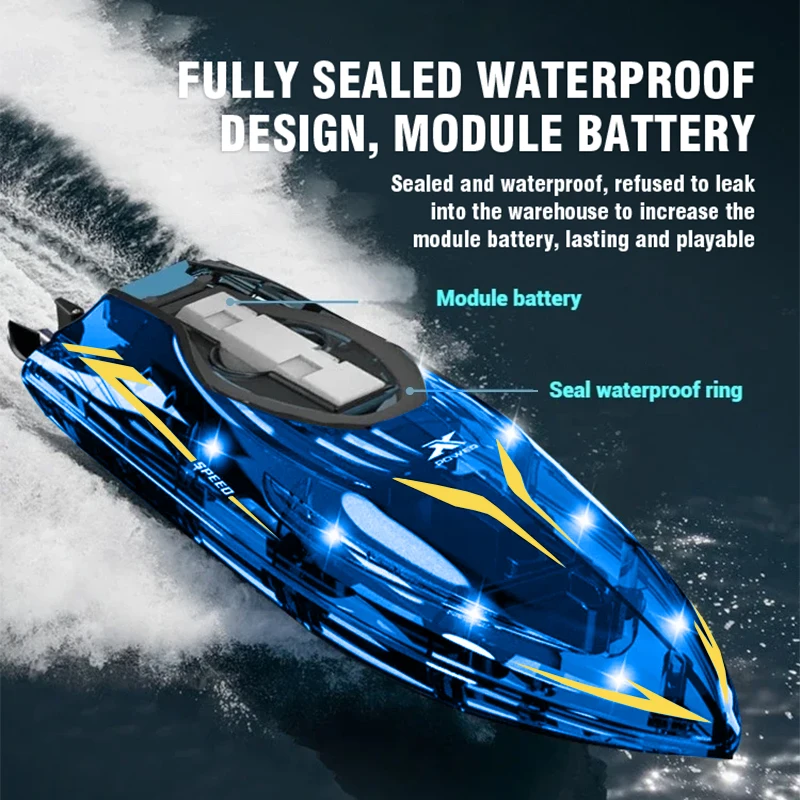Rc Boat with Led Light Electric High-Speed Racing Ship Waterproof Racing Remote Control Speedboat Competitive Toy Boy Kids Gift
