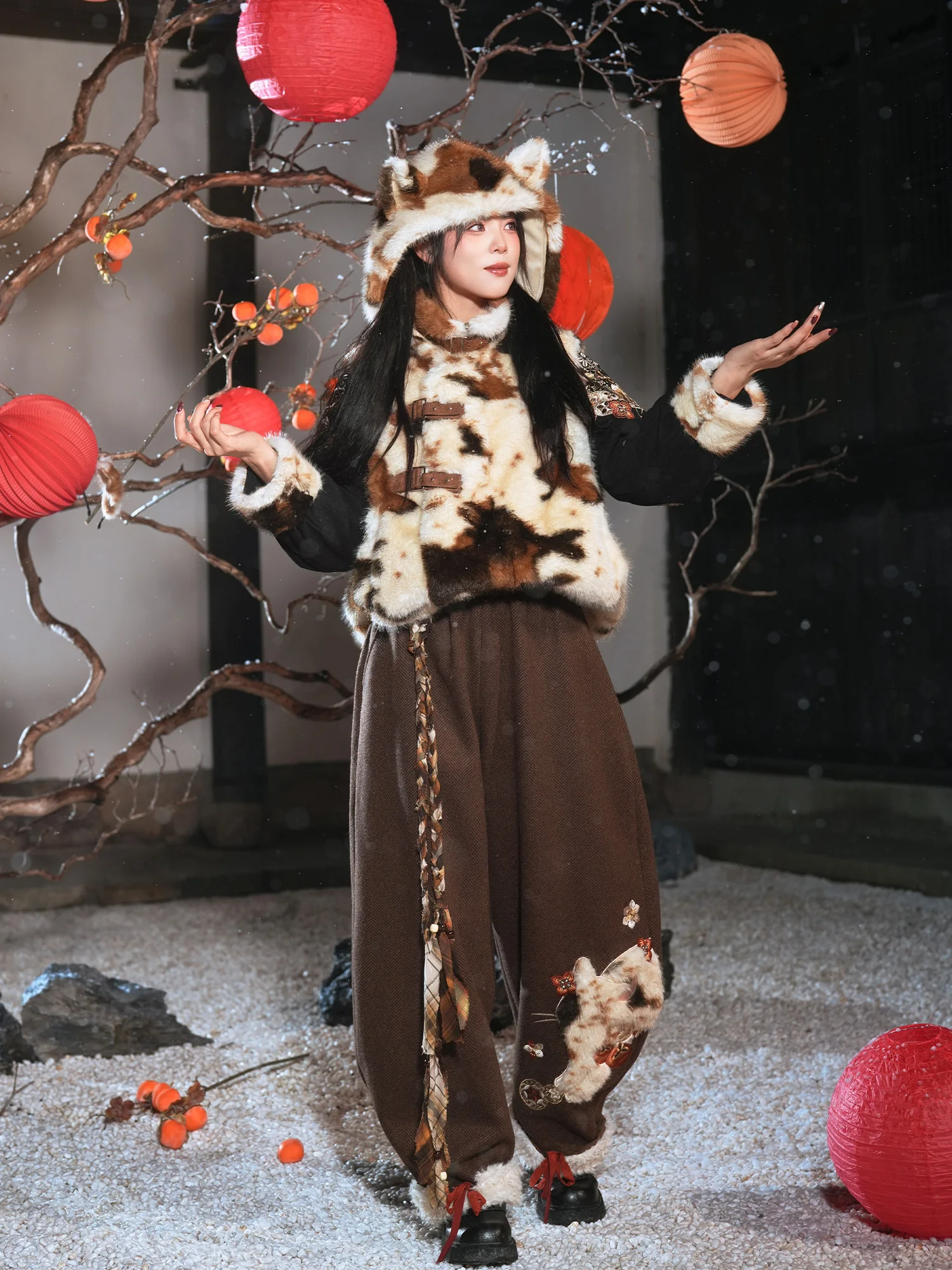 

Thiened Plu Autumn Winter Coat National Sle Hanfu Long Pants Woolen ort Skirt Warm Comfortable Polyester Fiber