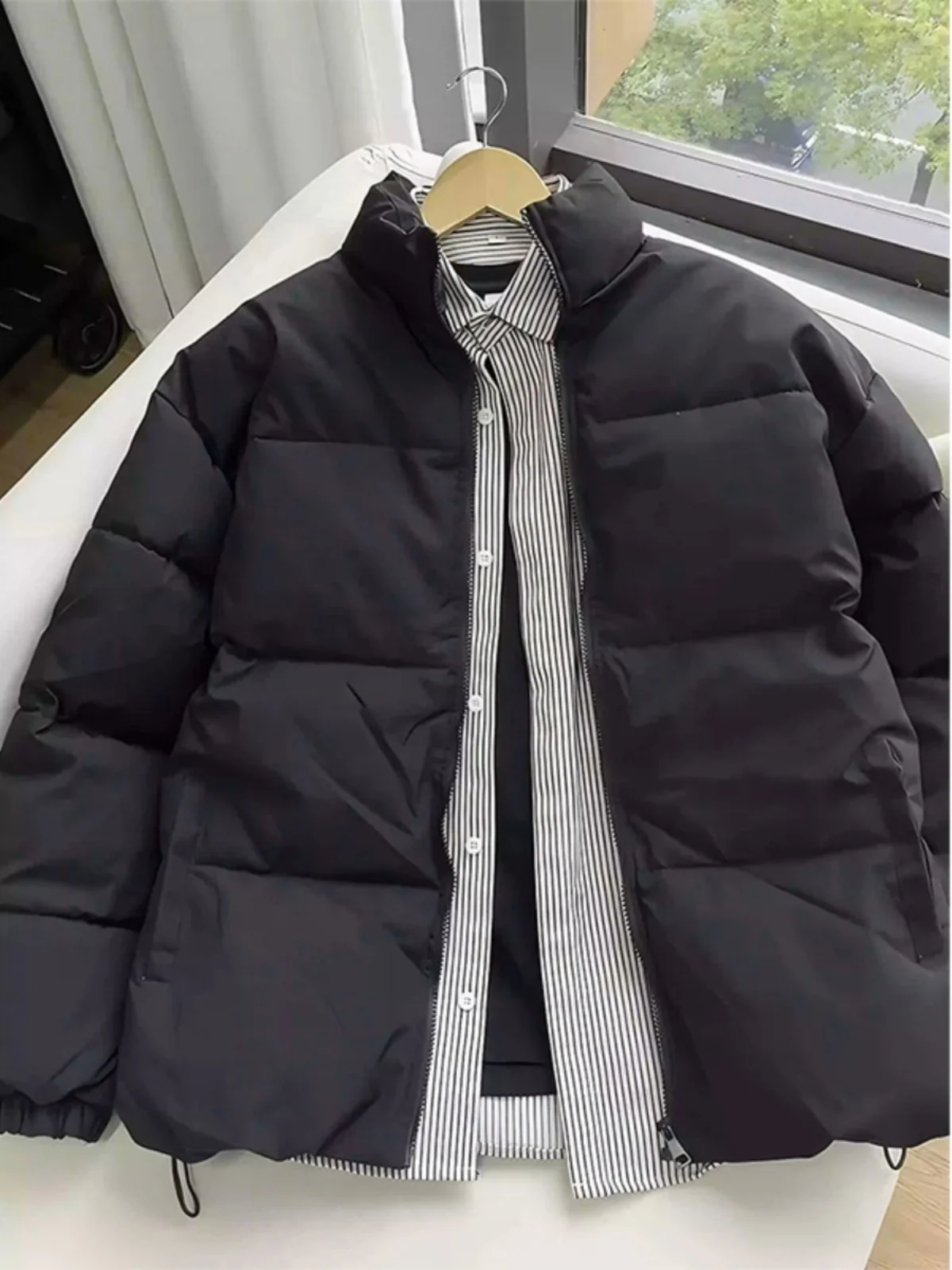 

Pure Color ort Cotton Jaet Men's Winter Windproof Warm Coat Bread Sle Loose Stand Collar Faionable Youth Casual Wear