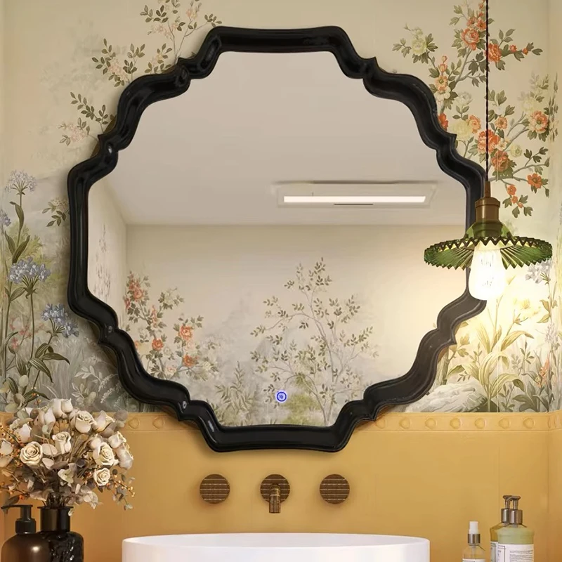 Black Retro Light Makeup Mirror Pocket Mirroring Vanity Cabinet Shaving Shower Wall Led Bathroom Large Espelho Banheiro Decor