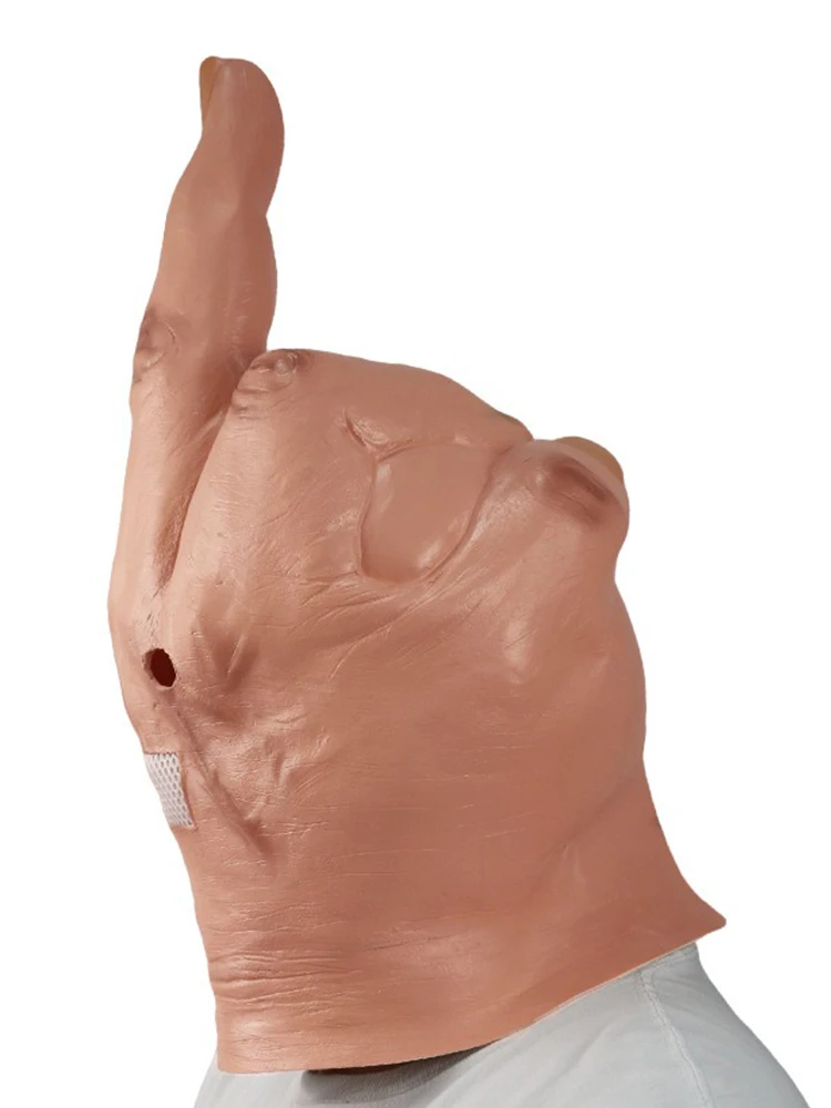 Halloween Creative Personality Despises Vertical Middle Finger Latex Mask Creepy Fingers Mask Cosplay Spoof Headgear Props