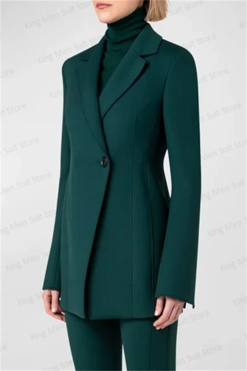 Dark Green Women Suit Pants Set 2-Pieces Blazer+Trousers Wedding Tuxedos Prom Dress Formal Office Lady Cotton Jacket Tailored