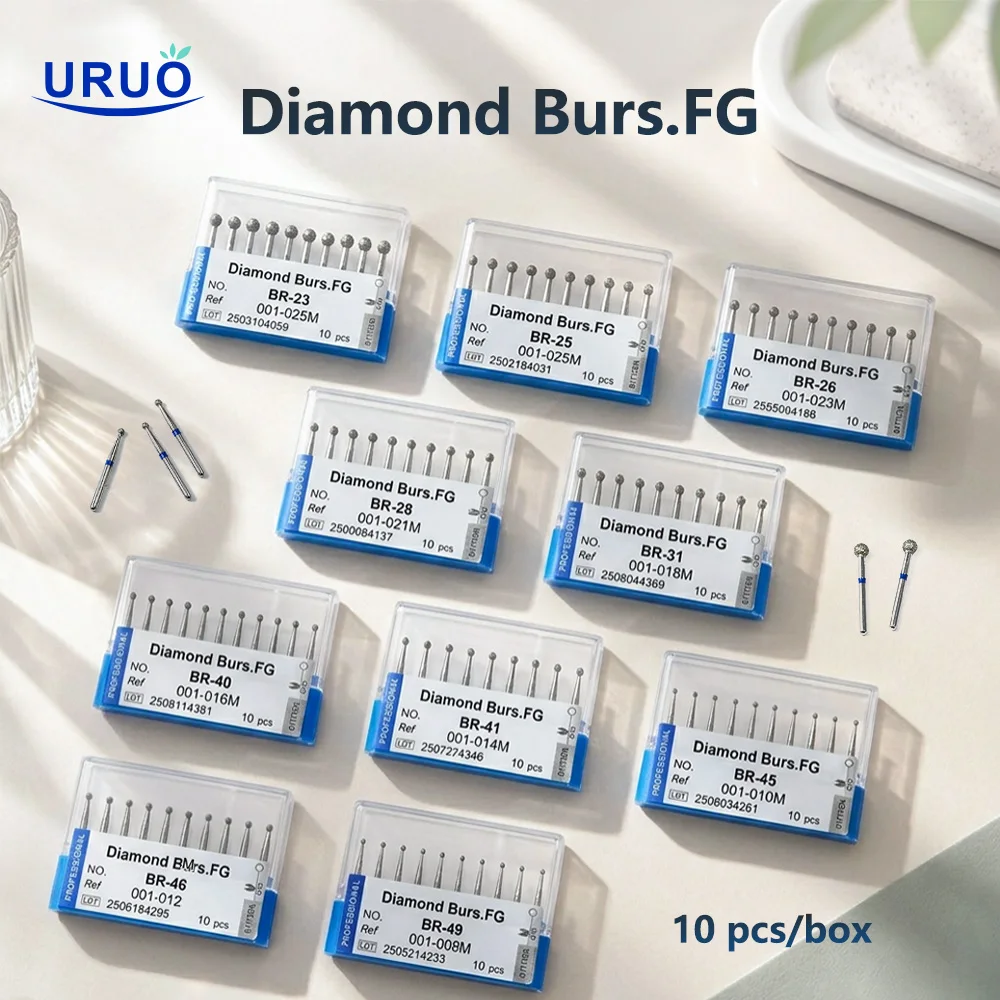 50PCS Dental Diamond Burs for Clinic Dentistry Use Blue Ring Medium Grit FG Shank High Speed Handpiece