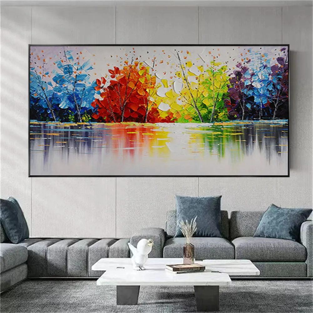 

Oversized Handmade Landscape Oil Painting Abstract Canvas Poster 3D Colorful Tree Wall Art Pictures For Livingroom Home Decor