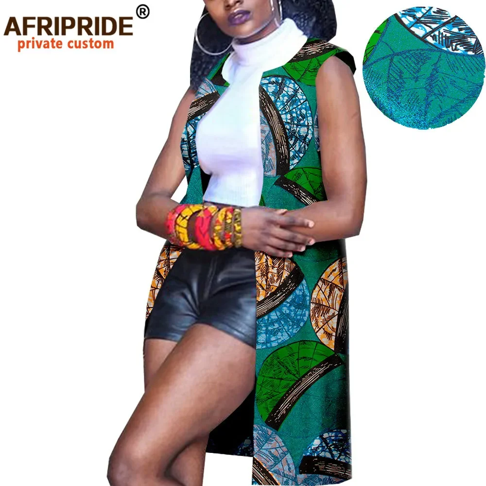 2024 African Clothes for Women Casual Coats Dashiki Ankara Jacket Sleeveless O-neck Knee Length Cotton Coat for Women A1824006