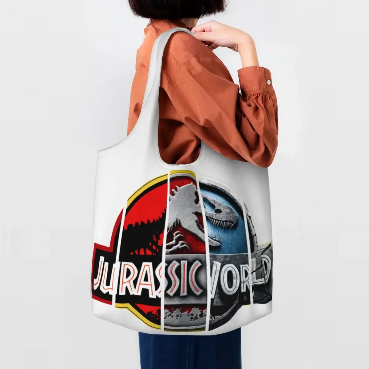 Cute Printed Jurassic World Park Shopping Tote Bag Durable Canvas Shopper Shoulder Dinosaur Film Bags Handbags