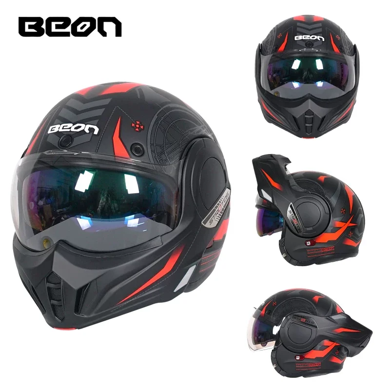 BEON B-707 Motorcycle Helmet Men's Women's Rear Flip Up Motorcycle Winter Anti Fog Motorcycle Full Helmet ECE Certification