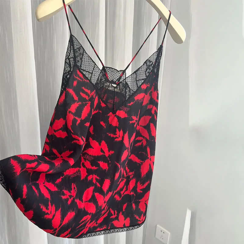 

Красный камзол женский кленовый лист с v-образным вырезом майки кружевные бретельки жилет с открытой спиной Zadig женский камзол летние свободные топы без рукавов