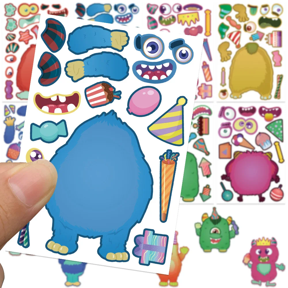 32 Vellen Cartoon Monster Diy Puzzel Stickers Grappige Assembleren Stickers Laptop Skateboards Notebooks Ipad Jongens Meisjes Tiener Geschenken