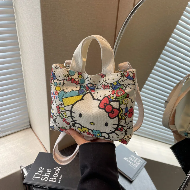

Hello Kitty Canvas Messenger Bag Storage Handbag Sanrio Kt Cat Cute Cartoon Mini Shoulder Bag Printed Totes Holiday Gifts Girl
