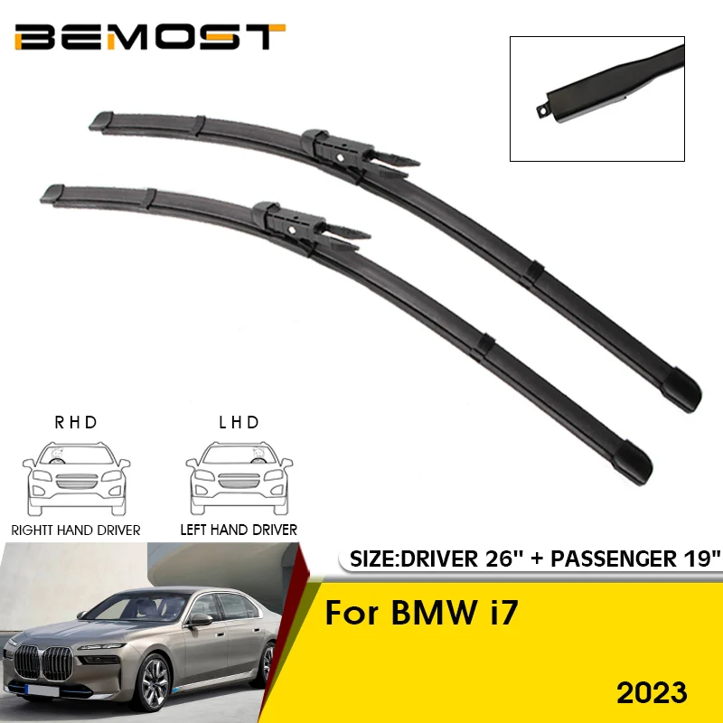 

Щетки стеклоочистителя автомобиля для BMW i7 2023, лобовое стекло, щетки переднего окна 26 "+ 19", автомобильные аксессуары
