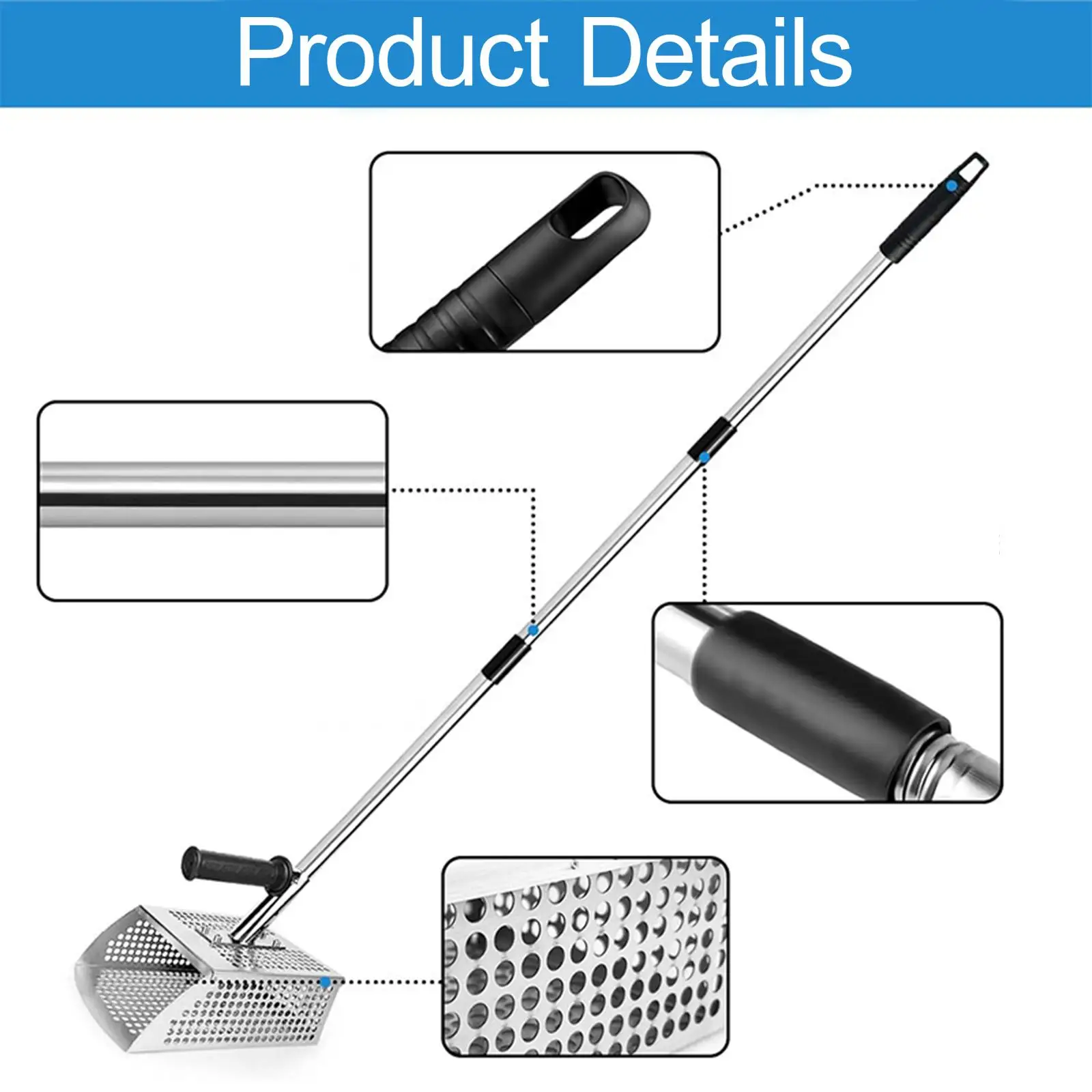 Long Handle Sand Shovel Sturdy Portable Metal Gardening Shovel Adults Rustproof Versatile Pole Fast Sifting Detector Accessories